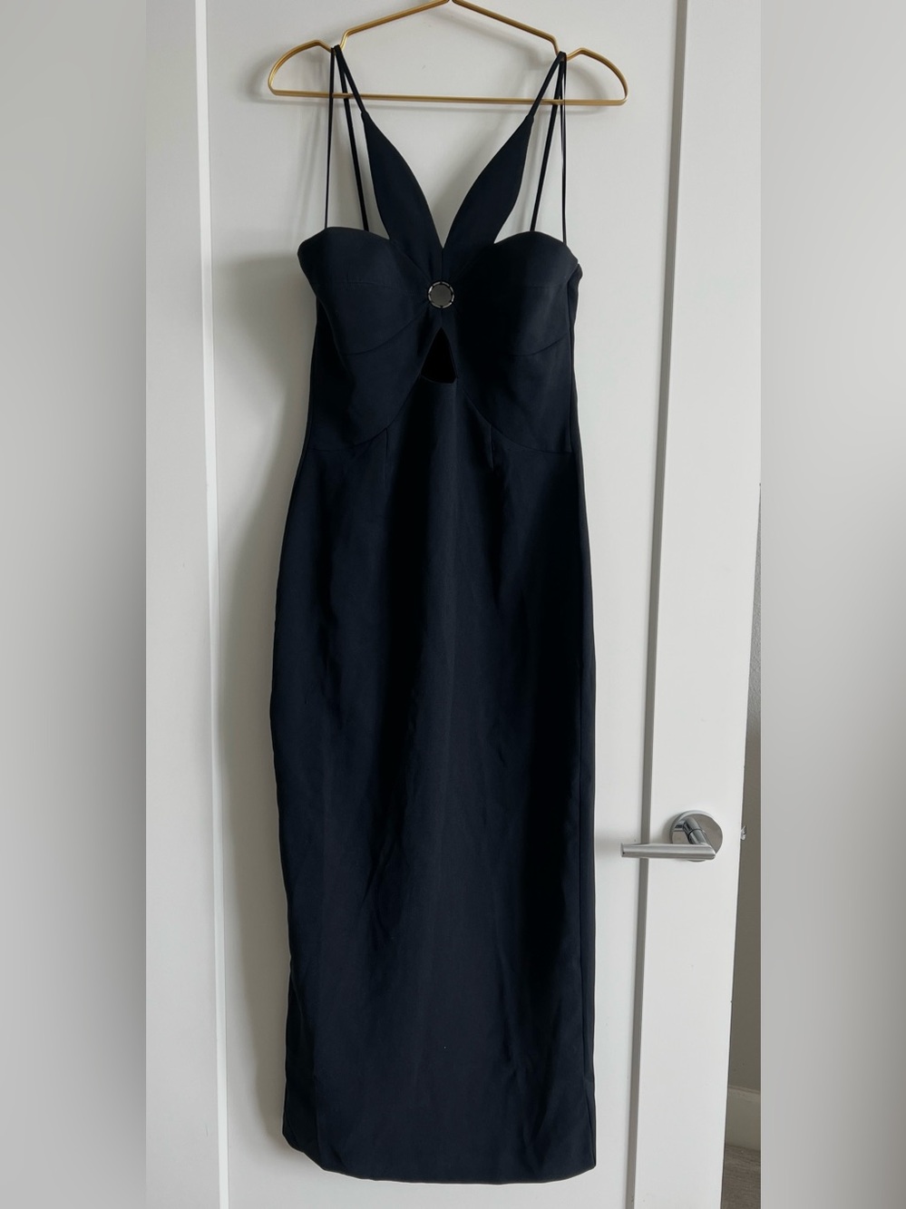 Torn by Ronny Kobo Stephanie Black Cutout Midi Dress Sz Medium Cocktail Evening - Picture 9 of 16